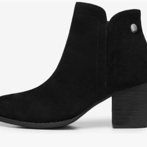 Women’s Faux Suede Ankle Boots, Chunky Low Heel Almond Toe Booties - Picture 5 of 5